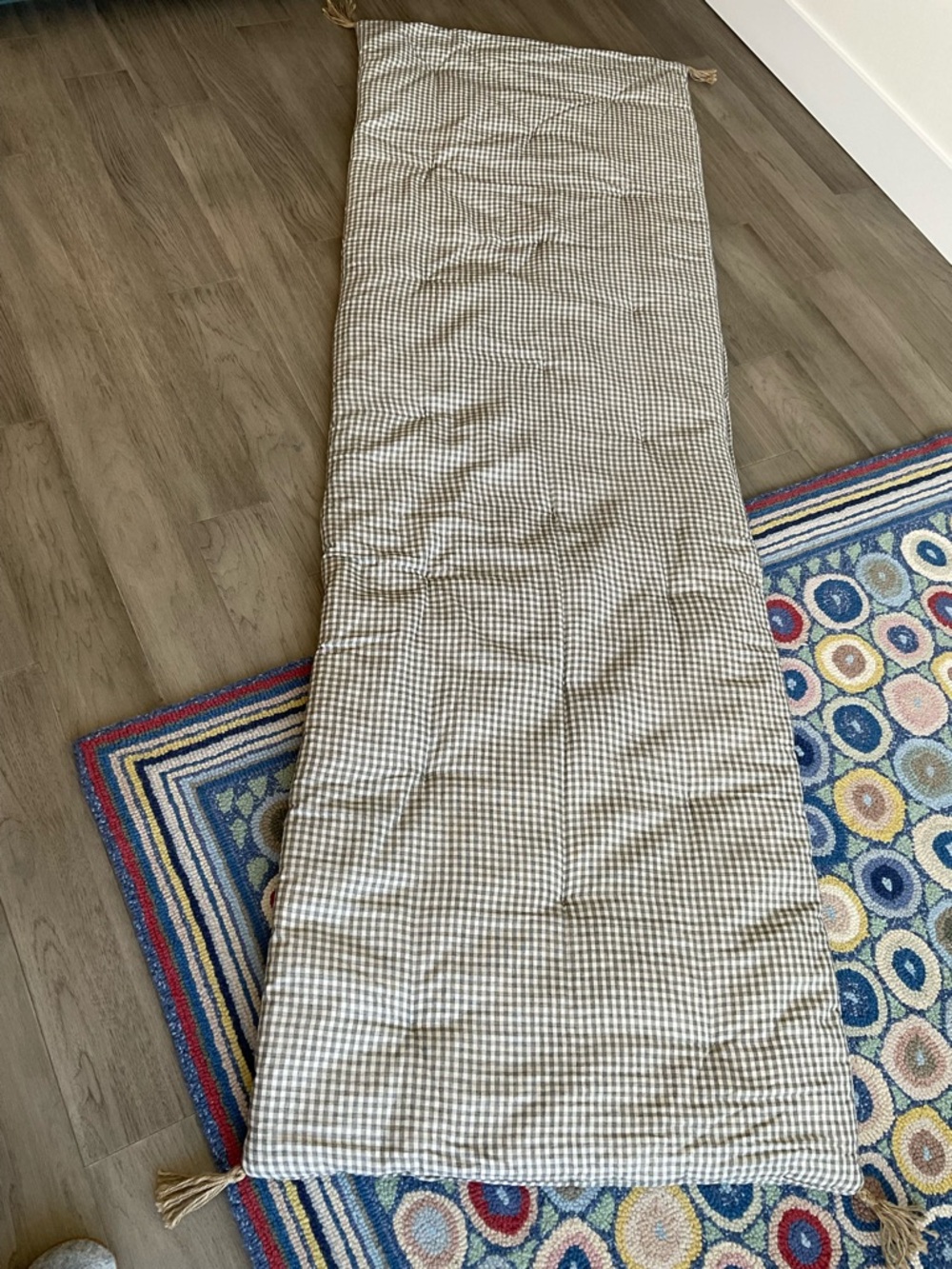 Beige Gingham Throw with Tassel Accents